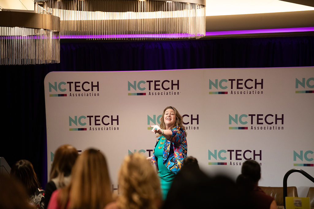 Kristi Straw engaging the audience during her NC TECH opening keynote